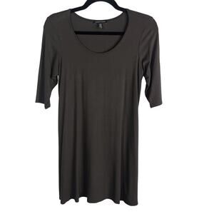 Eileen Fisher Small S Gray Knit Jersey Short Sleeve Tunic Dress Top Scoop Neck